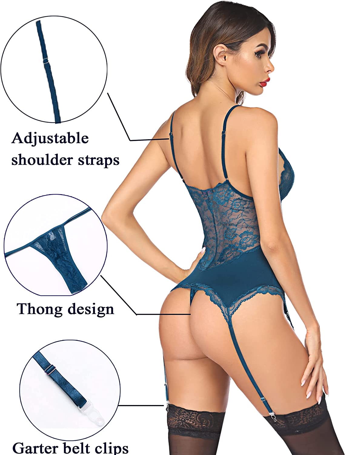 Avidlove Chemise Lingerie Set with Garter Belts Lace Babydoll Teddy Bodysuit One Piece Garter Lingerie Corset Set