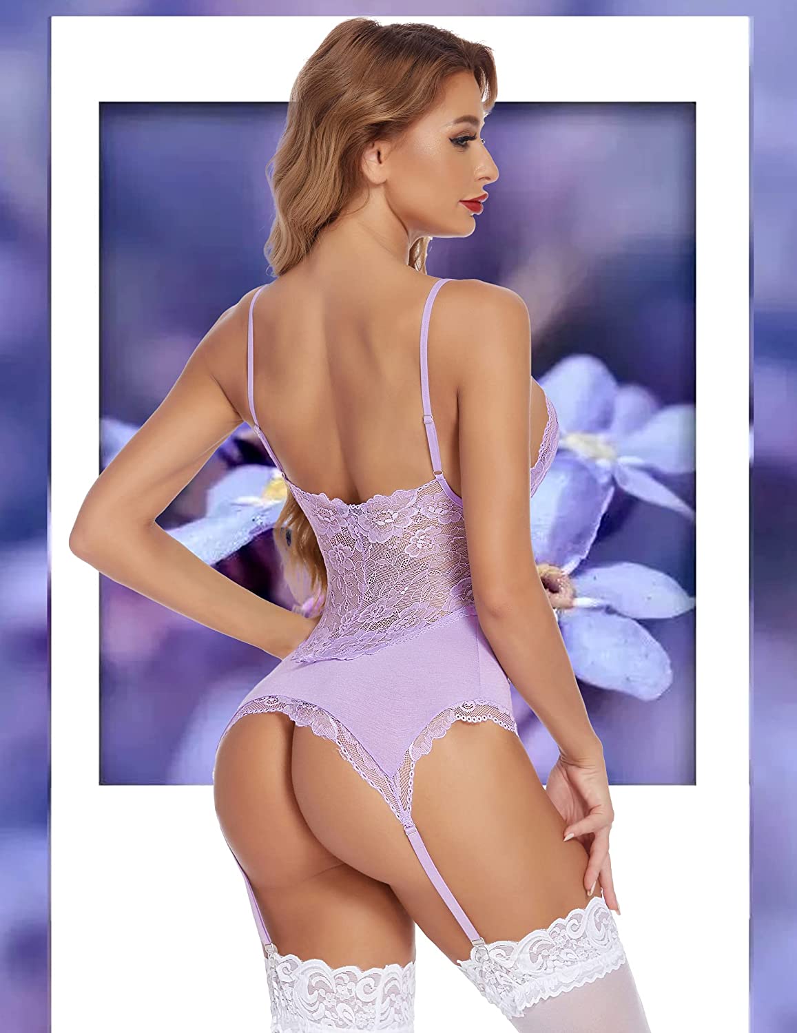 Avidlove Chemise Lingerie Set with Garter Belts Lace Babydoll Teddy Bodysuit One Piece Garter Lingerie Corset Set