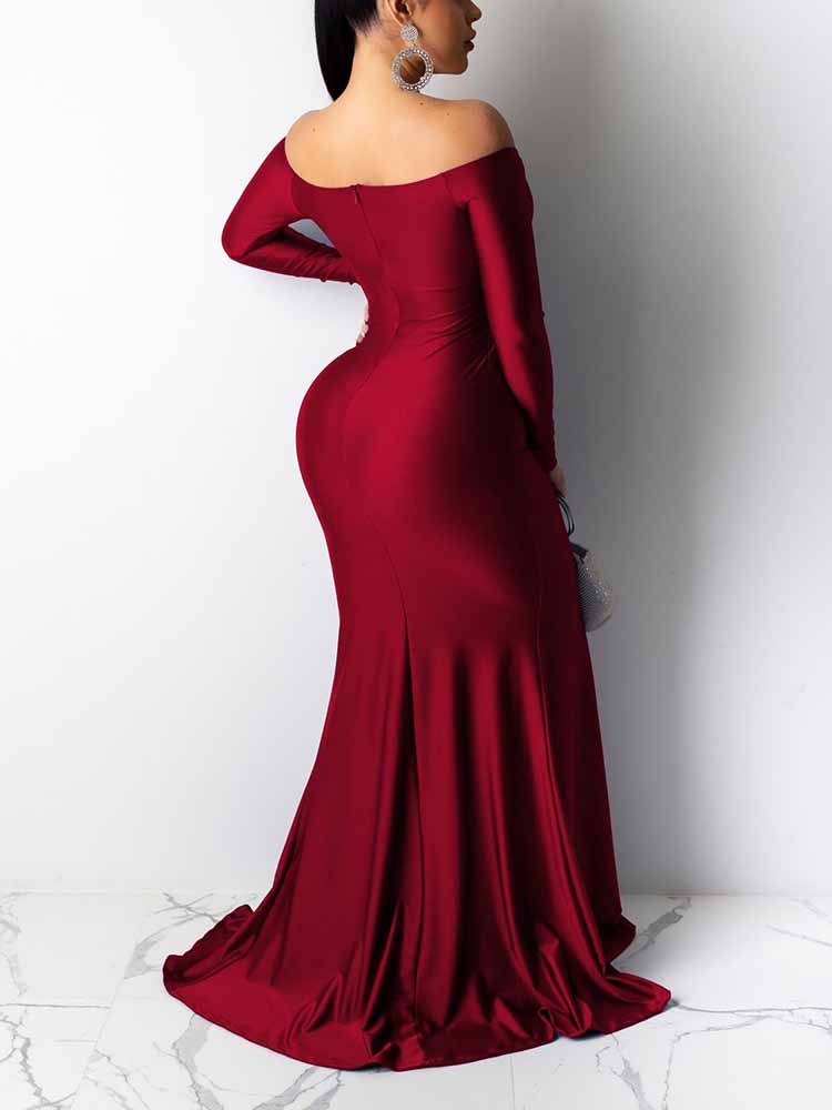 Party Off Shoulder Slit Maxi Dress