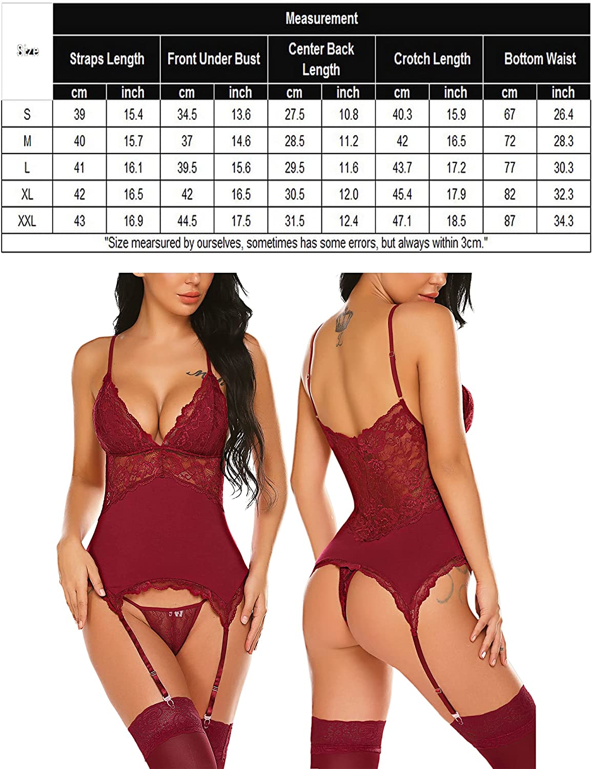 Avidlove Chemise Lingerie Set with Garter Belts Lace Babydoll Teddy Bodysuit One Piece Garter Lingerie Corset Set