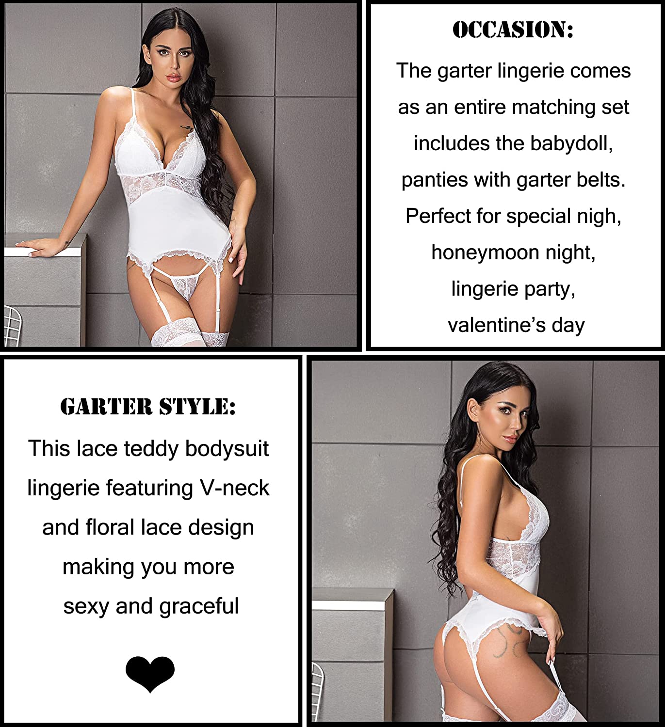 Avidlove Chemise Lingerie Set with Garter Belts Lace Babydoll Teddy Bodysuit One Piece Garter Lingerie Corset Set