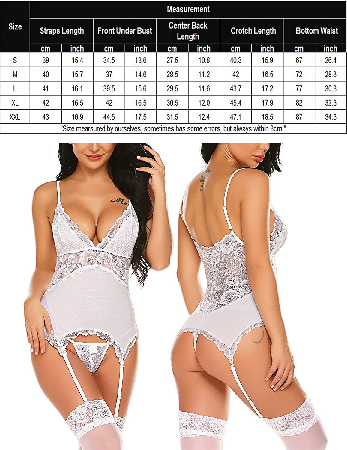 Avidlove Chemise Lingerie Set with Garter Belts Lace Babydoll Teddy Bodysuit One Piece Garter Lingerie Corset Set