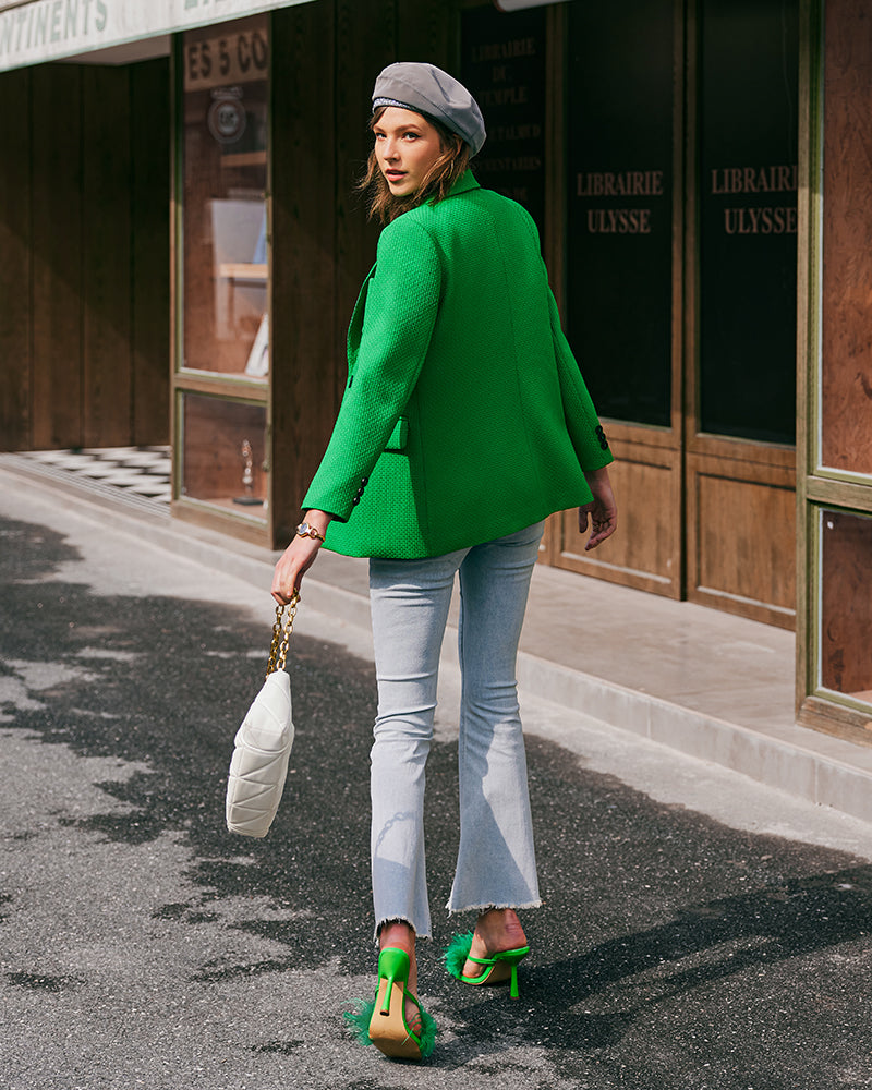 Button Down Collared Blazer Jacket Tops with Pockets