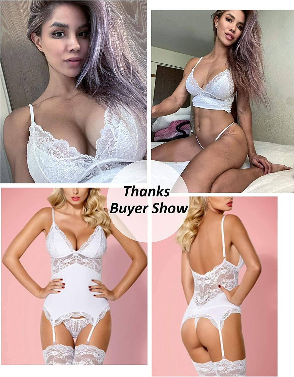 Avidlove Chemise Lingerie Set with Garter Belts Lace Babydoll Teddy Bodysuit One Piece Garter Lingerie Corset Set