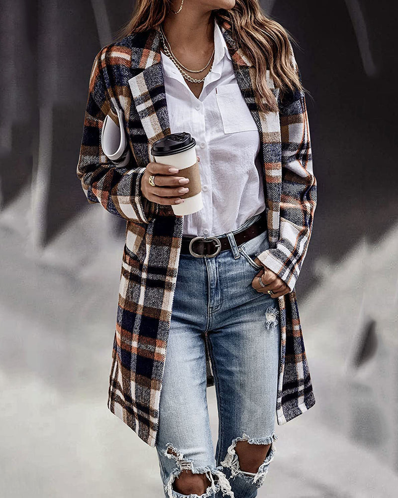 Casual Plaid Long Sleeve Flannel Coat Button Down Fall Jacket Shacket