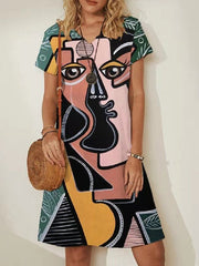 Fashion V-neck Printed Short Sleeve Abstract Dresses