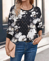 Casual Floral Print Long Sleeve Pullover Sweatshirt