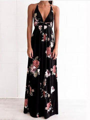 Fashion V neck Vest Backless Maxi Dresses