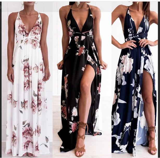 Fashion V neck Vest Backless Maxi Dresses