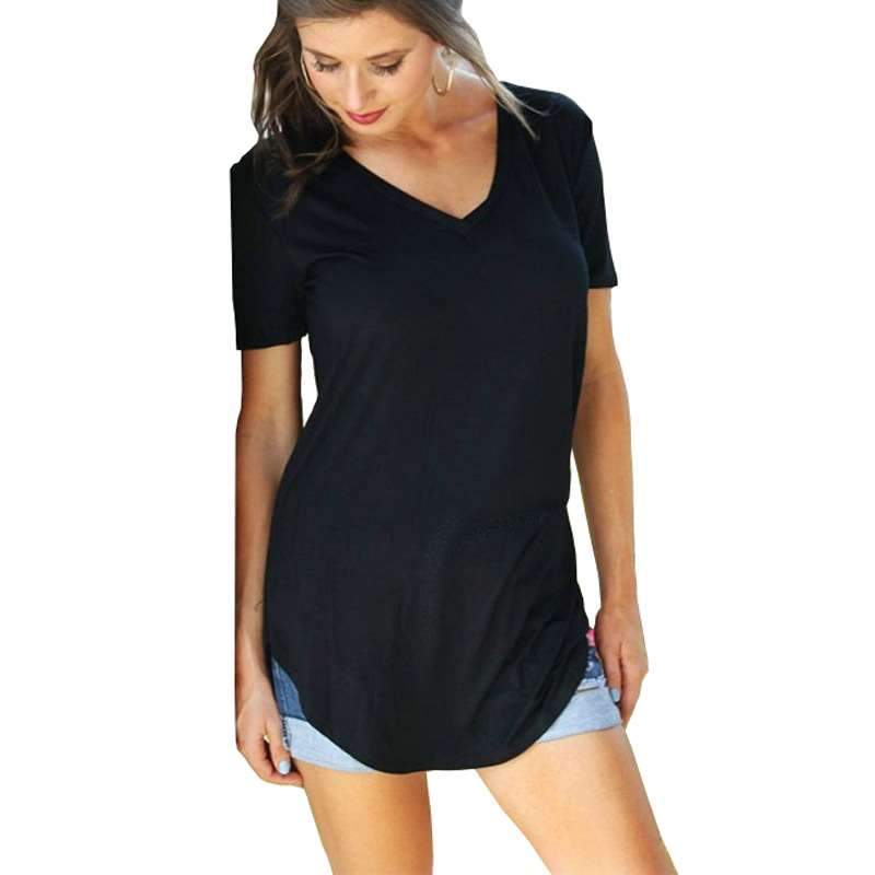 Fashion V neck Short sleeve Long T-Shirts