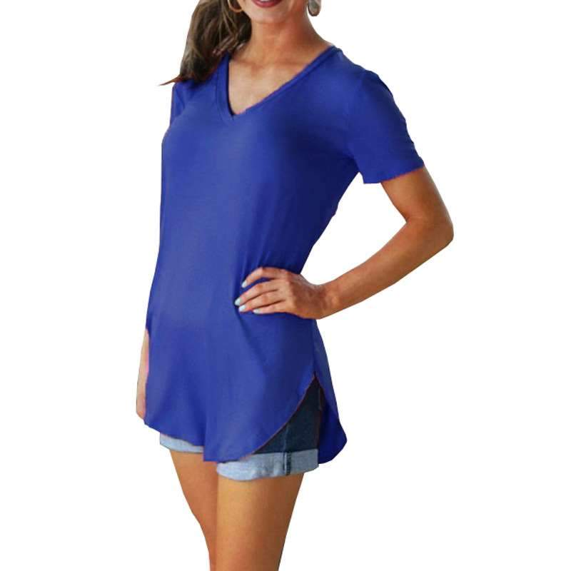 Fashion V neck Short sleeve Long T-Shirts