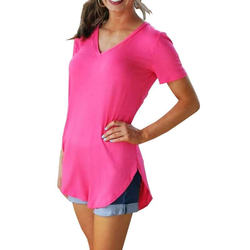 Fashion V neck Short sleeve Long T-Shirts