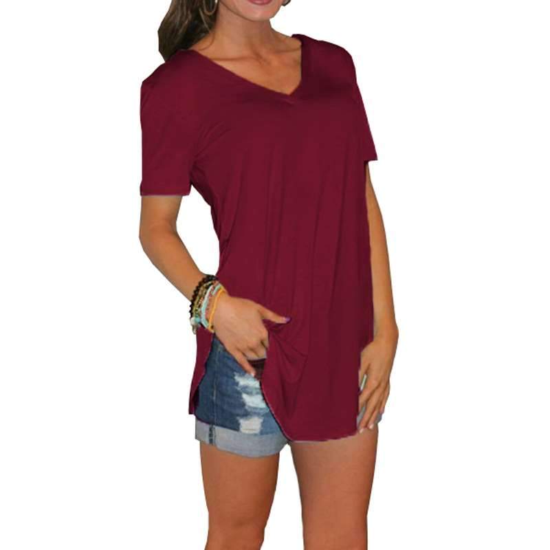 Fashion V neck Short sleeve Long T-Shirts