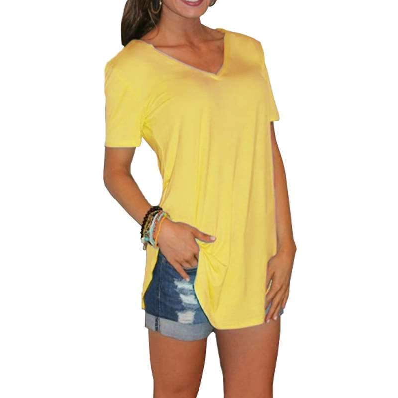 Fashion V neck Short sleeve Long T-Shirts