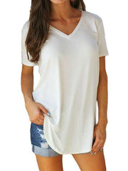 Fashion V neck Short sleeve Long T-Shirts