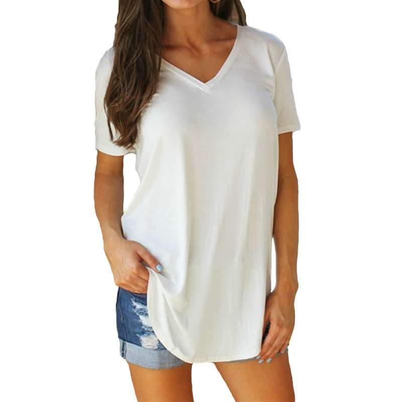 Fashion V neck Short sleeve Long T-Shirts