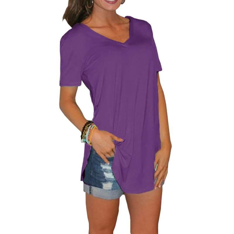 Fashion V neck Short sleeve Long T-Shirts
