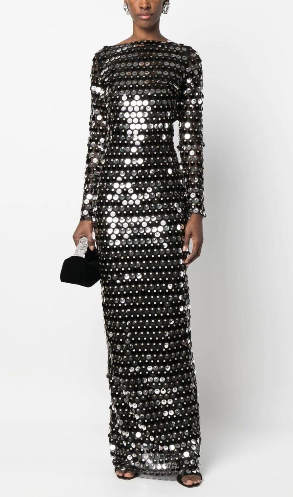 SEQUIN LONG SLEEVE MAXI DRESS IN BLACK