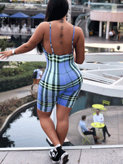 Plaid Spaghetti Strap Short Pants Jumpsuit