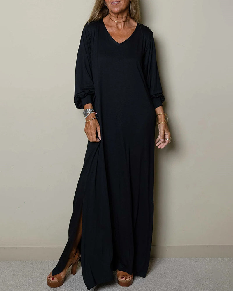 Casual Classic Long Sleeve V-neck Maxi Dress – Toadds
