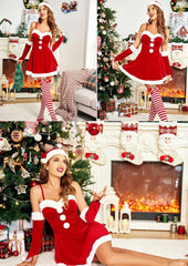 Avidlove 4 Pcs Mrs. Santa Claus Cosplay Christmas Dress Holiday Santa Outfit
