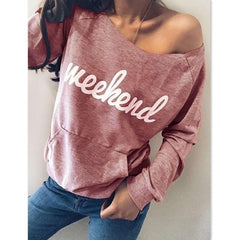 Fashion Word print Round neck Long sleeve Pocket T-Shirts