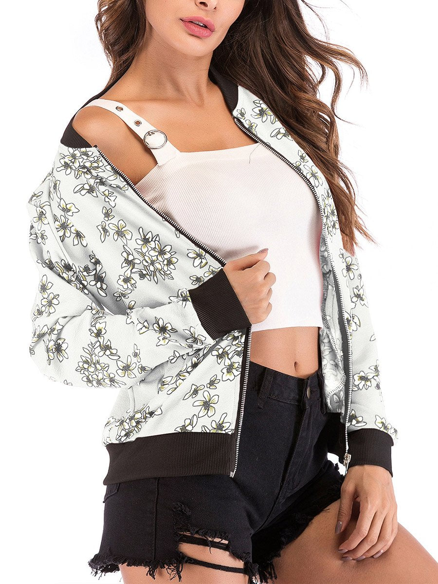 Fashion Woman Autumn Flower Printed Jackets