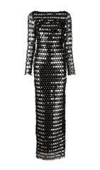 SEQUIN LONG SLEEVE MAXI DRESS IN BLACK