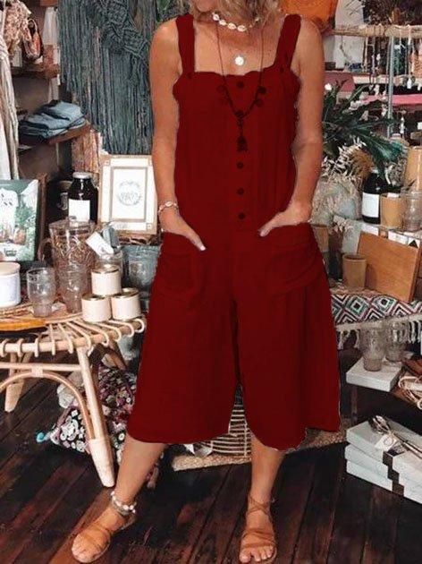 Spaghetti Casual  Pockets Plus-size One-Pieces