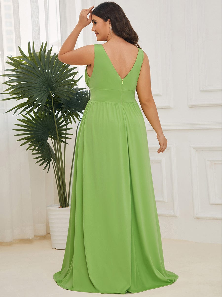 Plus Size Sleeveless V-Neck Empire Waist High Slit Floor-Length Evening Dress