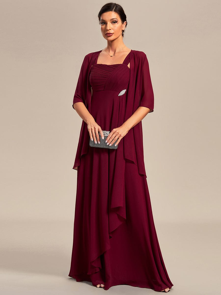 Two-Piece Square Neck Chiffon A-Line Mother of the Bride Dress