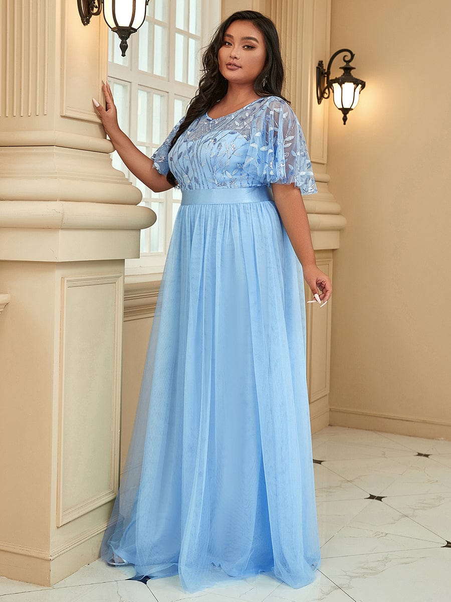 Plus Size Sequin Bodice Long Formal Evening Dresses