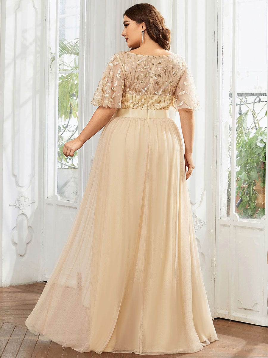 Plus Size Sequin Bodice Long Formal Evening Dresses