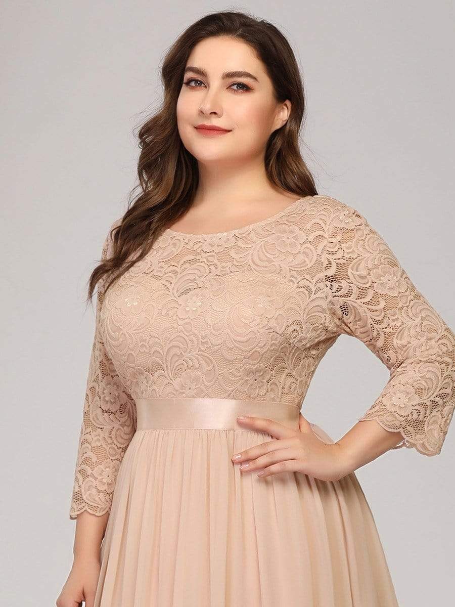 Simple Plus Size Lace Evening Dress with Half Sleeves