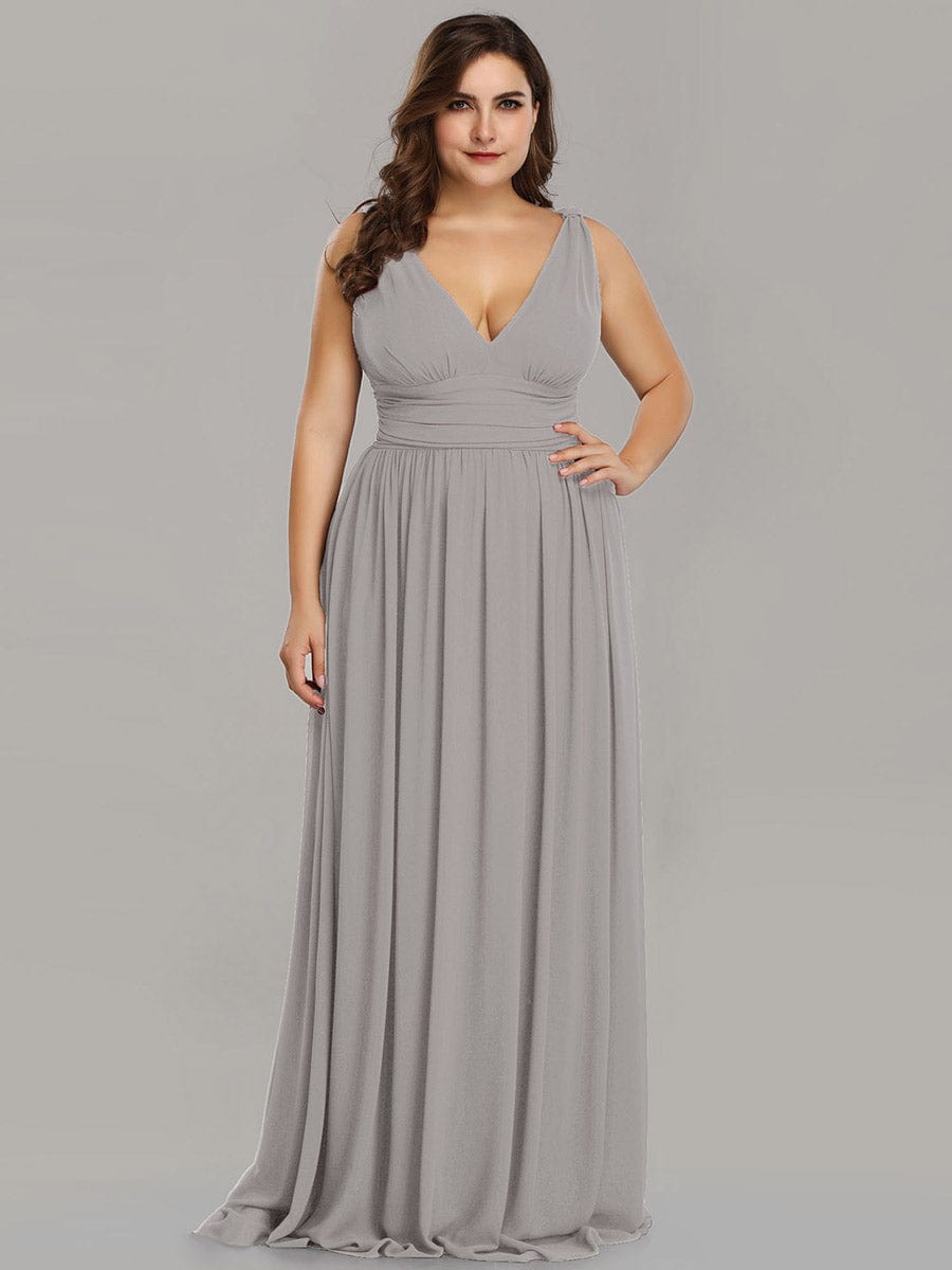 Plus Size Sleeveless V-Neck Chiffon Semi Formal Maxi Dress