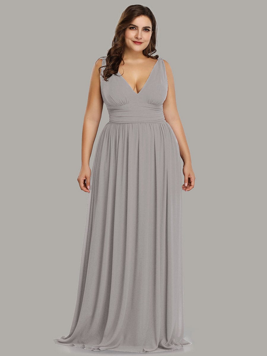 Plus Size Sleeveless V-Neck Chiffon Semi Formal Maxi Dress