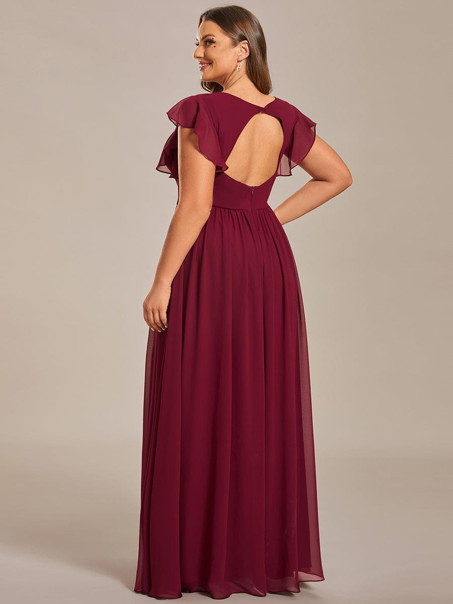 Back Cutout A-Line Pleated Ruffles Sleeve Chiffon Bridesmaid Dress