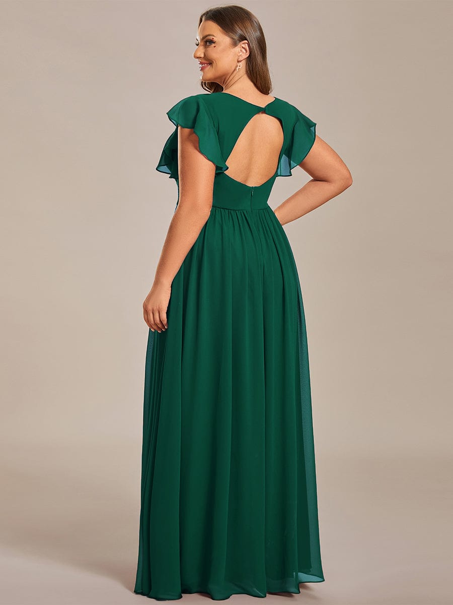 Back Cutout A-Line Pleated Ruffles Sleeve Chiffon Bridesmaid Dress