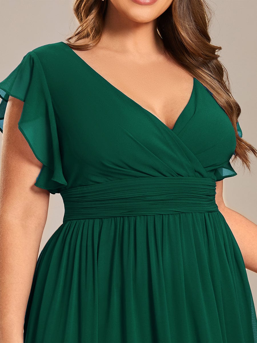 Back Cutout A-Line Pleated Ruffles Sleeve Chiffon Bridesmaid Dress