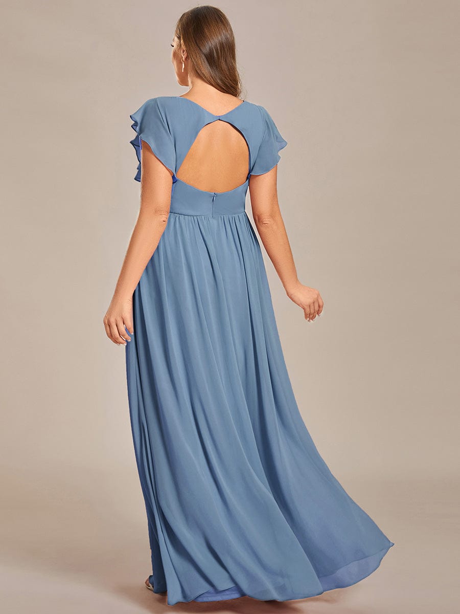 Back Cutout A-Line Pleated Ruffles Sleeve Chiffon Bridesmaid Dress