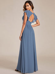 Back Cutout A-Line Pleated Ruffles Sleeve Chiffon Bridesmaid Dress