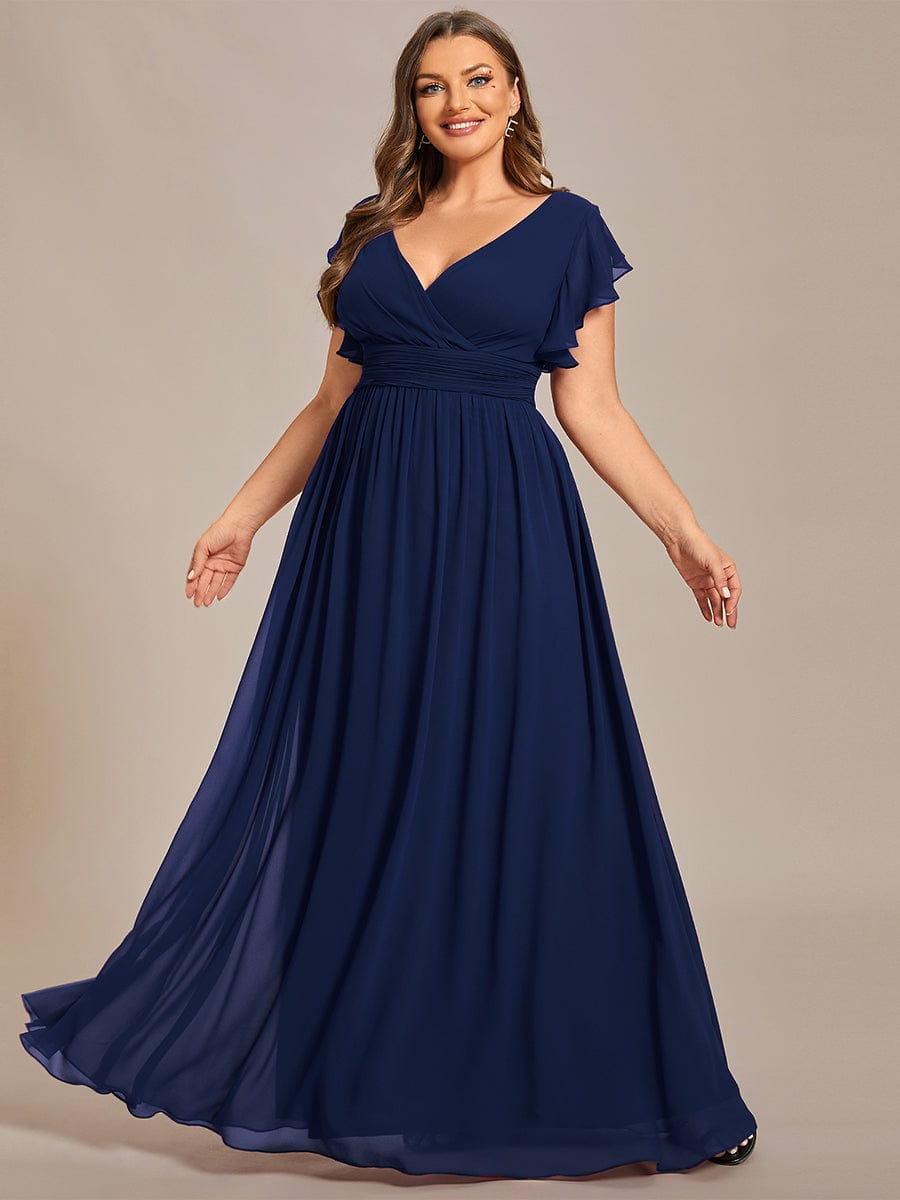 Back Cutout A-Line Pleated Ruffles Sleeve Chiffon Bridesmaid Dress