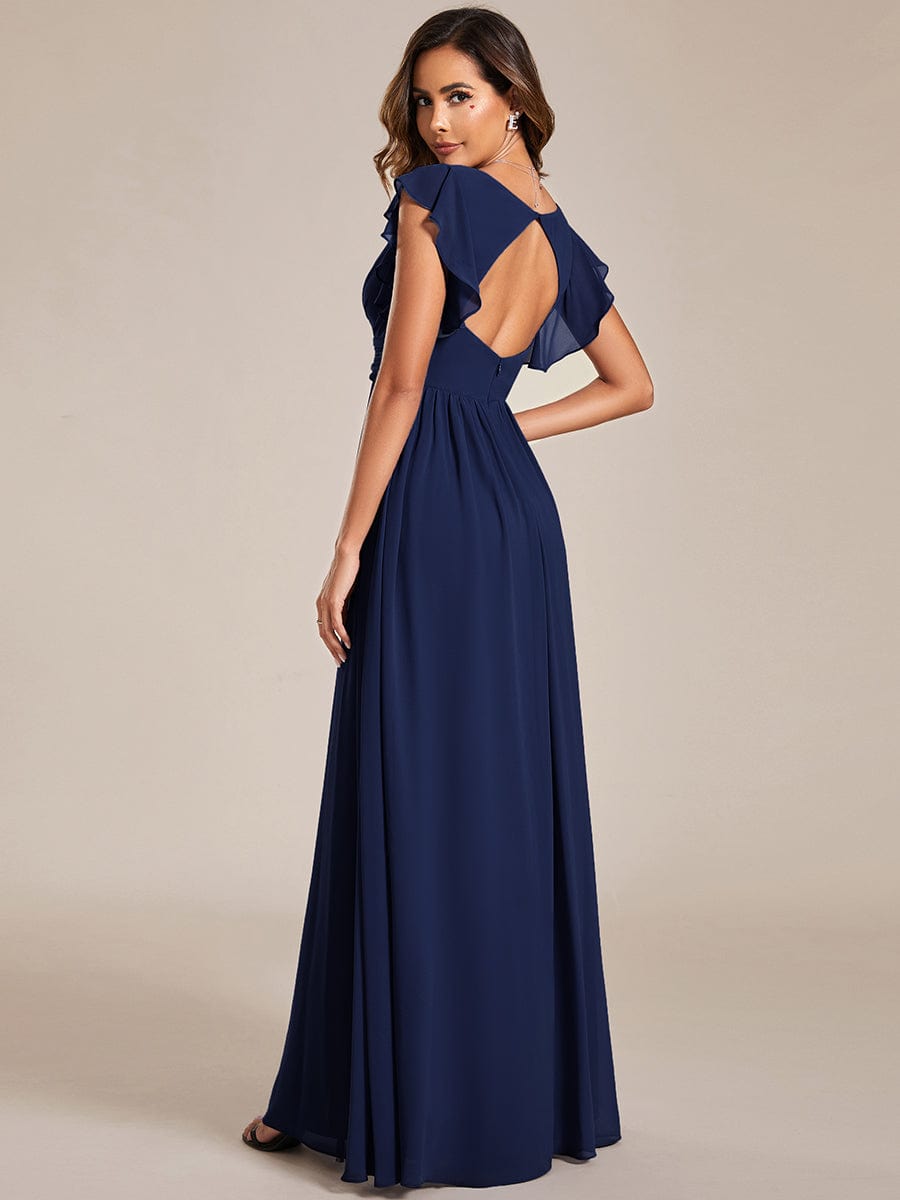 Back Cutout A-Line Pleated Ruffles Sleeve Chiffon Bridesmaid Dress