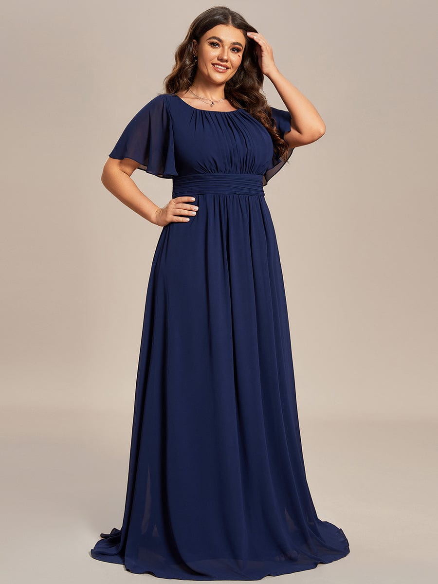 Plus Size Simple Chiffon Pleated A-Line Round Neckline Bridesmaid Dress