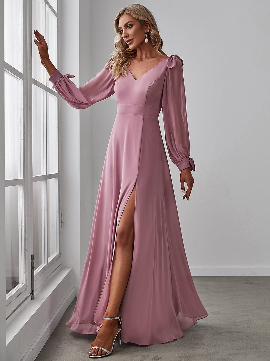 Open Lantern Sleeve A-Line Bridesmaid Dress