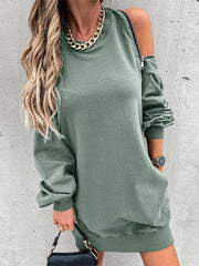 Fashion Solid Zipper O Neck Long Sleeve Dresses(6 colors)
