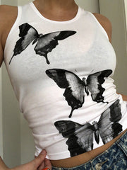 Butterfly Print Crop Tank Top