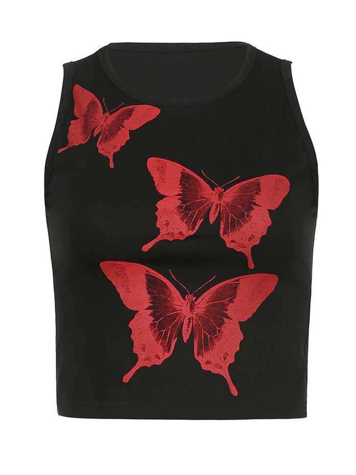 Butterfly Print Crop Tank Top