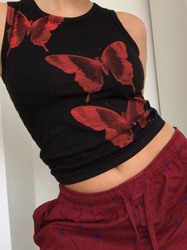 Butterfly Print Crop Tank Top