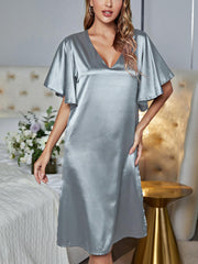 Ice Silk Solid Color V Neck Loose Pajama